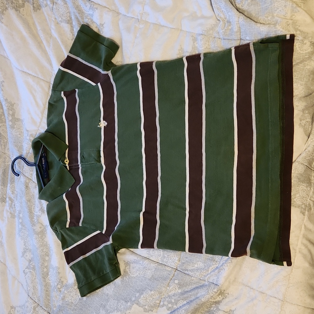 U.S Polo Assn 1/4 Button Down Stripe Polo Shirt Green, Brown And White